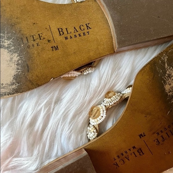 WHBM Capri Nude Cream Beaded Leather Boho Thong Sandals - Picture 5 of 7